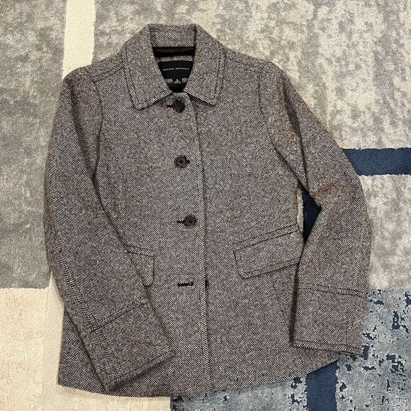 Banana Republic Blazer Coat Womens Size S Gray Tweed Wool Blend Single Breasted